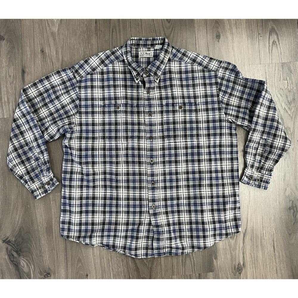 LL Bean Flannel Shirt Button Down Mens XL Chamois Cloth Vintage Plaid